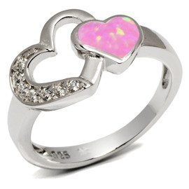 Srebrny Pierścionek Dwa Serca z Opalem i Cyrkonie