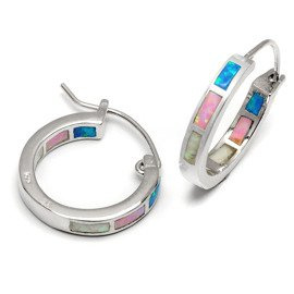 Srebrne Kolczyki Okrągłe z Kolorowymi Opalami