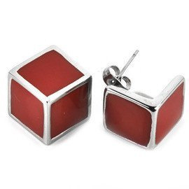 Czerwone Kostki Kolczyki ze Stali Chirurgicznej