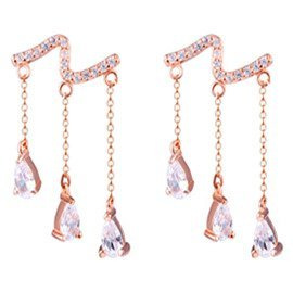 Kolczyki Srebrne Wiszące Cyrkonie Różowe Złoto