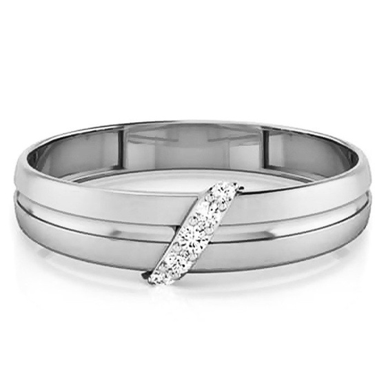 Obrączka z Białego Złota 585 Ozdobiona Brylantami