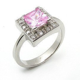 Pierścionek Srebrny Różowa i Białe Cyrkonie