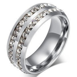 Obrączka ze Stali Szlachetnej 2 Rzędy Cyrkoni