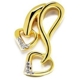 Złoty Wisiorek Dwa Serca Wysadzany Brylanatami