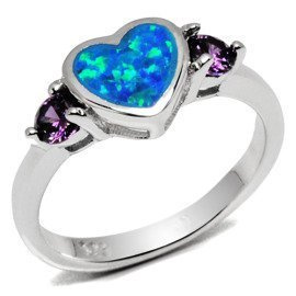 Srebrny Pierścionek Serce z Opalem i Cyrkonią