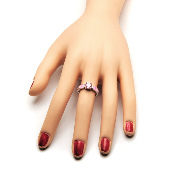 Pierścionek Srebrny z Różowym Opalem i Cyrkonią