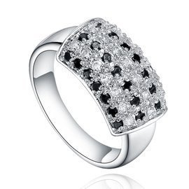 Srebrny Pierścionek Biało Czarne Kamienie