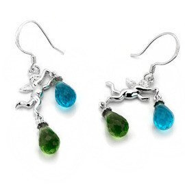 Kolczyki Srebrne Aniołki Zielone i Niebieskie