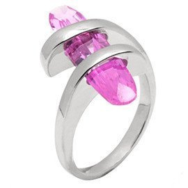 Pierścionek Srebrny Podłużna Różowa Cyrkonia