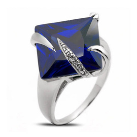 Pierścionek Srebrny z Dużą Szafirową Cyrkonią