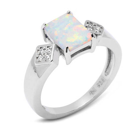 Srebrny Pierścionek z Opalem i Cyrkoniami