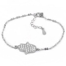 Bransoletka Srebrna Ręka z Białymi Cyrkoniami