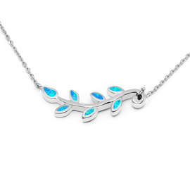 Srebrny Naszyjnik Listek z Niebieskim Opalem