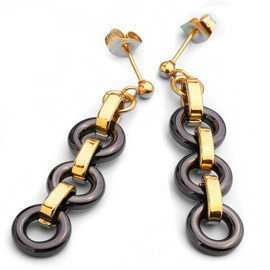Złote Kolczyki z Czarną Ceramiką Stal Chirurgiczna
