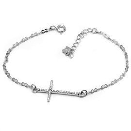 Srebrna Bransoletka Krzyżyk z Cyrkoniami