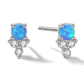 Srebrne Kolczyki z Niebieskim Opalem i Cyrkoniami