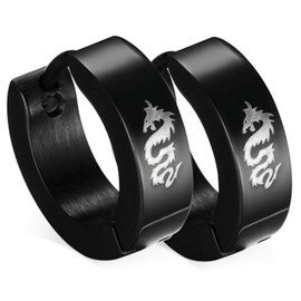 Kolczyki ze Stali Szlachetnej Czarne Motyw Smoka