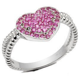 Srebrny Pierścionek Serce Rubinowe Kamienie