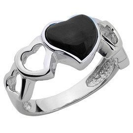 Pierścionek Srebrny Serce z Czarnym Agatem