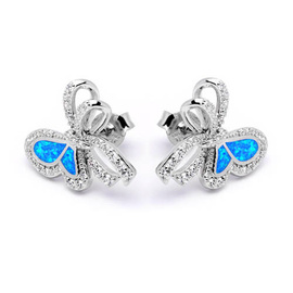 Srebrne Kolczyki Wstążki z Niebieskim Opalem