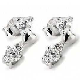 Srebrne Kolczyki Serduszko Białe Cyrkonie