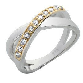 Pierścionek Srebrny Pokryty Złotem z Cyrkoniami