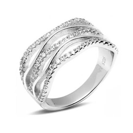 Szeroka Obrączka Srebrna z Trzema Rzędami Kamieni