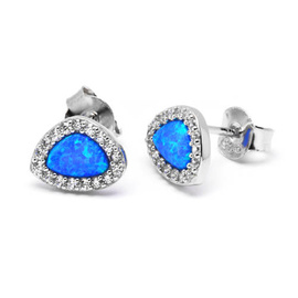 Srebrne Kolczyki z Niebieskim Opalem i Cyrkoniami