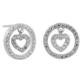 Srebrne Kolczyki Serce w Kole z Cyrkoni