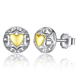 Srebrne Kolczyki Złote Serduszka