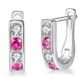 Srebrne Kolczyki z Rubinowymi Cyrkoniami