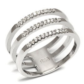 Srebrna Obrączka Trzy Rzędy Cyrkonii