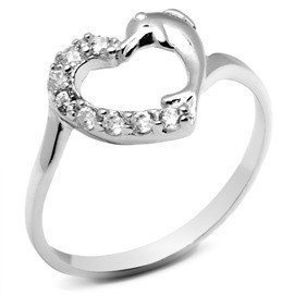 Pierścionek Srebrny z Sercem Białe Cyrkonie