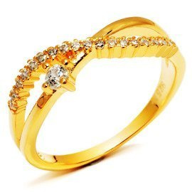 Srebrny Pierścionek Pokryty Żółtym Złotem Cyrkonie