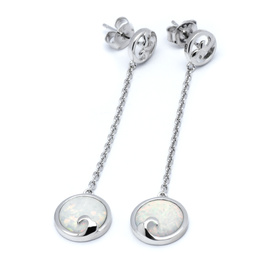 Srebrne Kolczyki na Łańcuszku z Białym Opalem