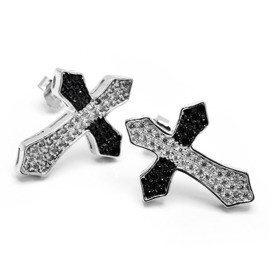 Srebrne Kolczyki Krzyżyki Białe i Czarne
