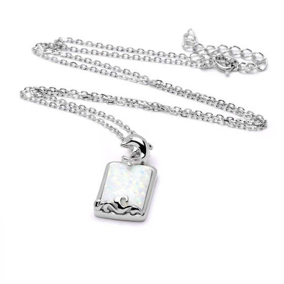 Srebrny Naszyjnik z Delfinem Biały Opal