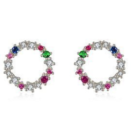 Srebrne Kolczyki Wielokolorowe Kółka