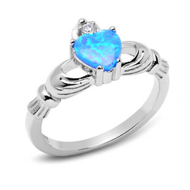 Srebrny Pierścionek Niebieskie Serce z Rękami