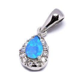 Zawieszka Srebrna z Niebieskim Opalem i Cyrkoniami