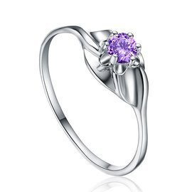 Srebrny Pierścionek z Fioletową Cyrkonią
