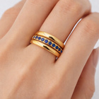 Pierścionek Trzy Obrączki z Szafirowymi Cyrkoniami