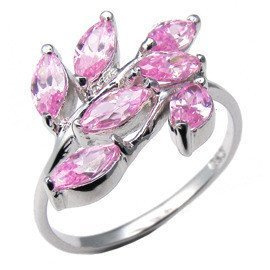Pierścionek Srebrny Kwiat z Różowymi Cyrkoniami