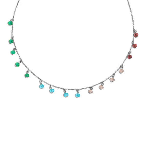 Srebrny Naszyjnik Kolorowe Kamienie