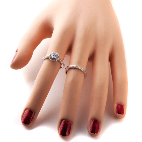 Podwójny Pierścionek Srebrny z Białymi Kamieniami