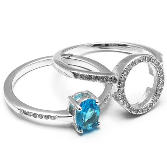 Podwójny Pierścionek Srebrny z Błękitnym Kamieniem