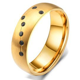Złota Obrączka ze Stali z Czarnymi Kamieniami