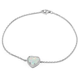 Srebrna Bransoletka Serce z Białym Opalem