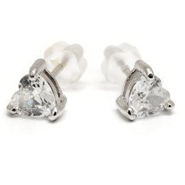 Srebrne Kolczyki Serce z Białą Cyrkonią