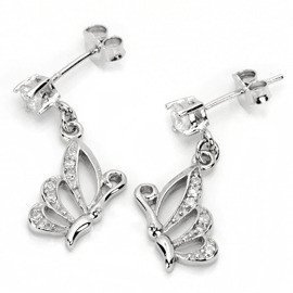 Kolczyki Srebrne Motyle z Białymi Cyrkoniami